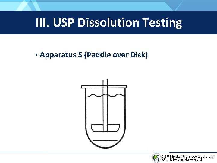 III. USP Dissolution Testing ▪ Apparatus 5 (Paddle over Disk) SKKU Physical Pharmacy Laboratory