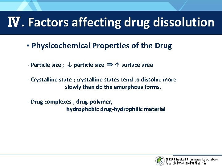 Ⅳ. Factors affecting drug dissolution ▪ Physicochemical Properties of the Drug - Particle size