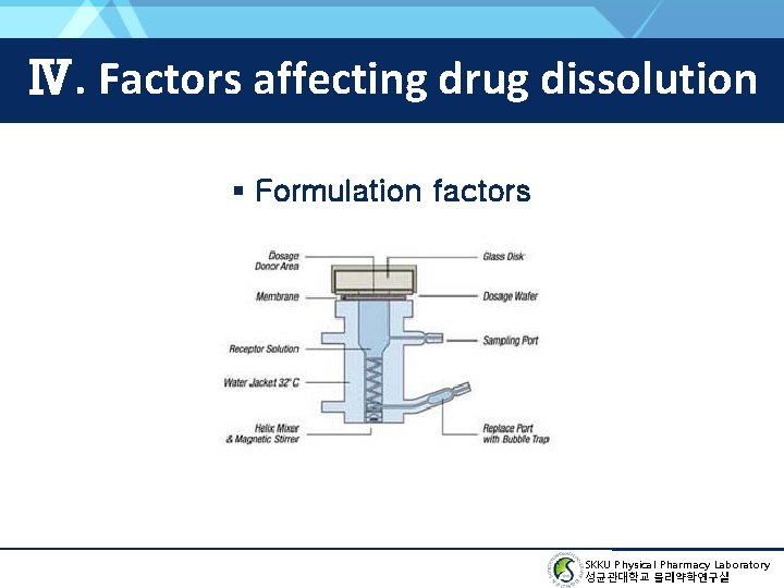 Ⅳ. Factors affecting drug dissolution ▪ Formulation factors SKKU Physical Pharmacy Laboratory 성균관대학교 물리약학연구실