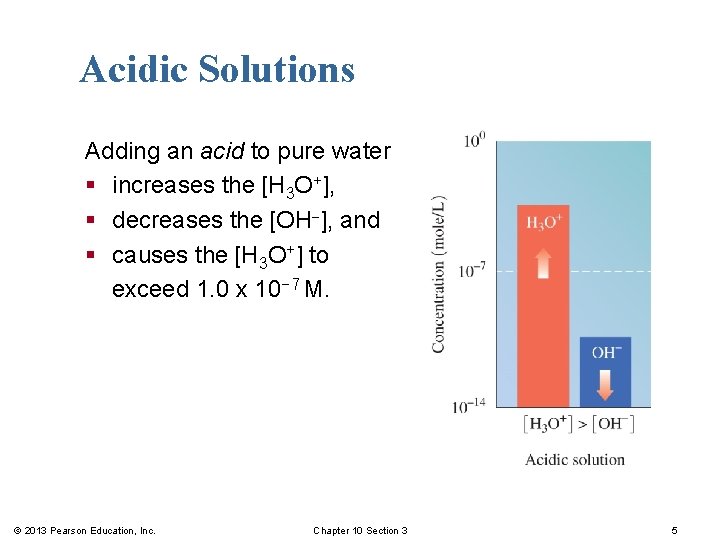 Acidic Solutions Adding an acid to pure water § increases the [H 3 O+],