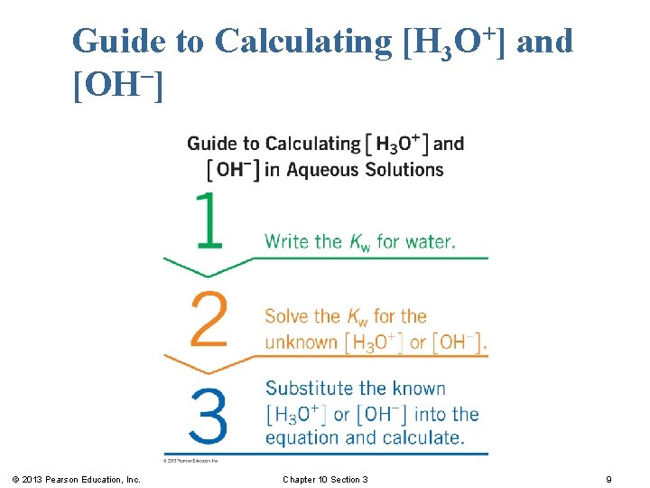 Guide to Calculating [H 3 O+] and [OH−] © 2013 Pearson Education, Inc. Chapter