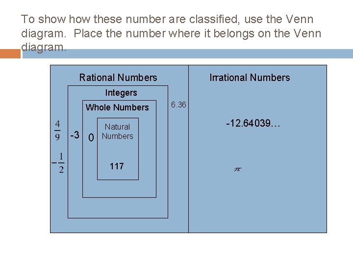 To show these number are classified, use the Venn diagram. Place the number where