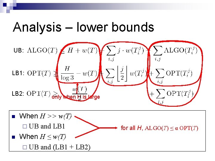 Analysis – lower bounds UB: LB 1: LB 2: n n only when H Analysis – lower bounds UB: LB 1: LB 2: n n only when H