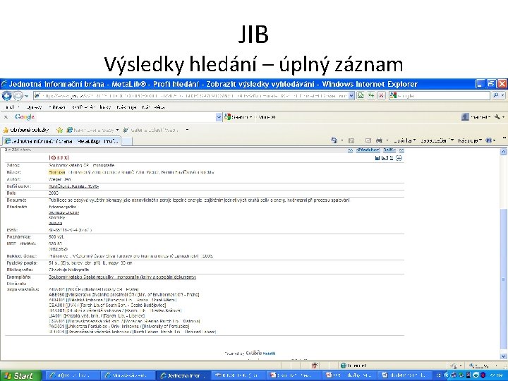 JIB Výsledky hledání – úplný záznam 