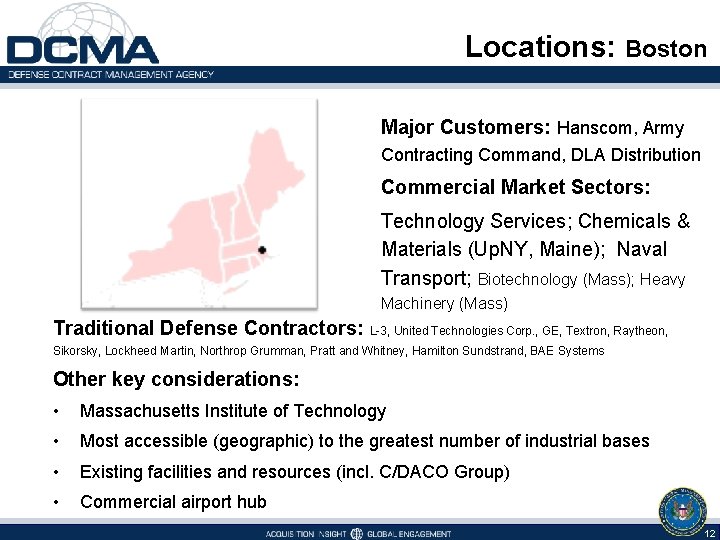 Locations: Boston Major Customers: Hanscom, Army Contracting Command, DLA Distribution Commercial Market Sectors: Technology