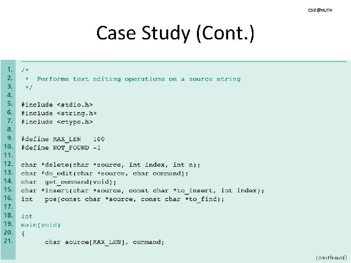 CSIE@NUTN Case Study (Cont. ) Dr. Chow-Sing Lin Strings - CH 9 66 