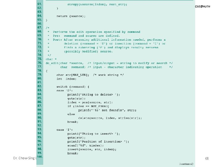 CSIE@NUTN Dr. Chow-Sing Lin Strings - CH 9 68 