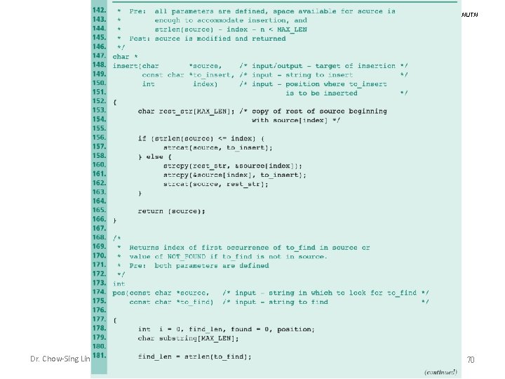 CSIE@NUTN Dr. Chow-Sing Lin Strings - CH 9 70 