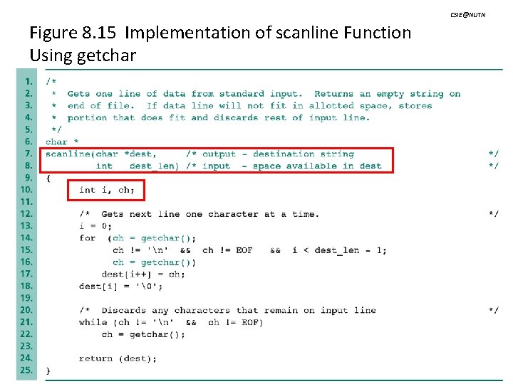 CSIE@NUTN Figure 8. 15 Implementation of scanline Function Using getchar Dr. Chow-Sing Lin Strings