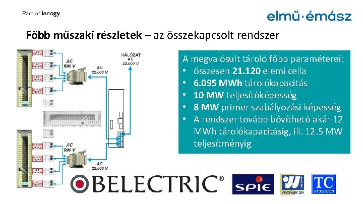 Főbb műszaki részletek – az összekapcsolt rendszer A megvalósult tároló főbb paraméterei: • összesen