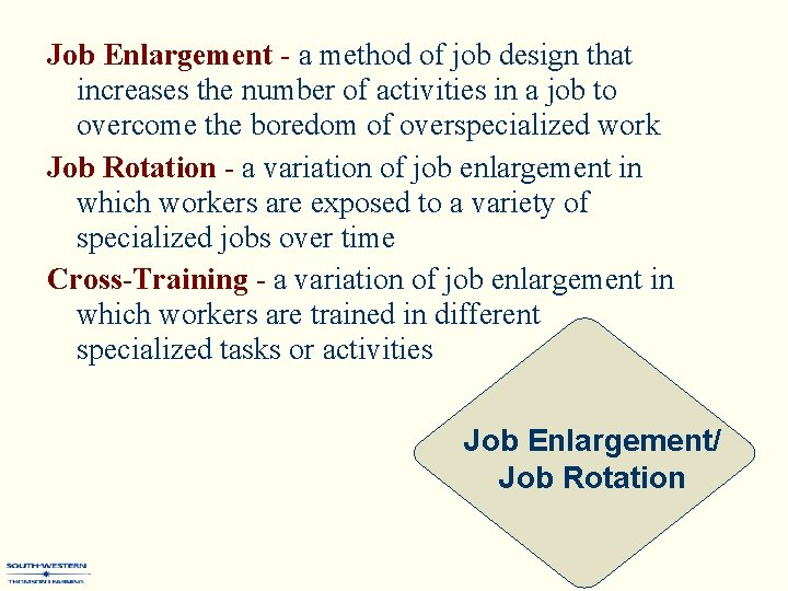 Job Enlargement - a method of job design that increases the number of activities