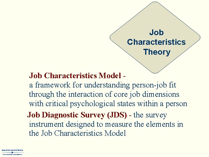 Job Characteristics Theory Job Characteristics Model a framework for understanding person-job fit through the