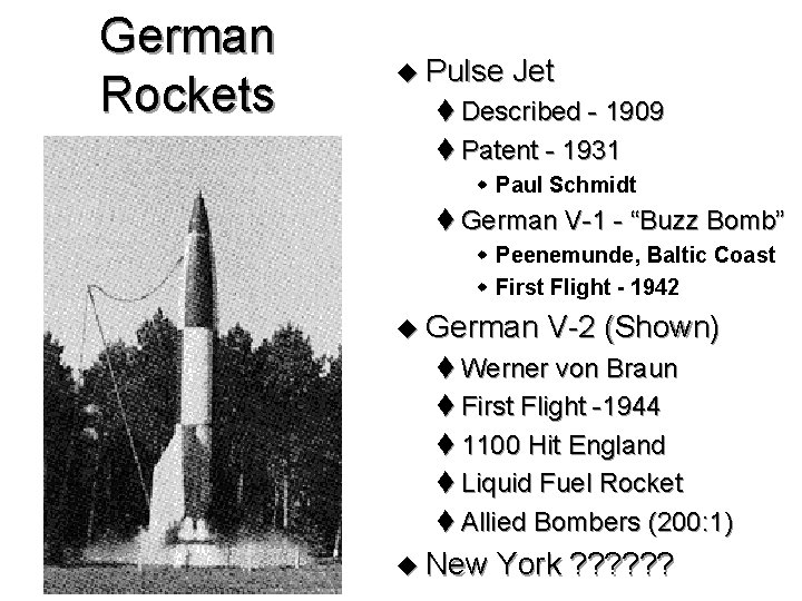 German Rockets u Pulse Jet t Described - 1909 t Patent - 1931 w