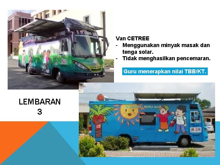 Van CETREE - Menggunakan minyak masak dan tenga solar. - Tidak menghasilkan pencemaran. Guru