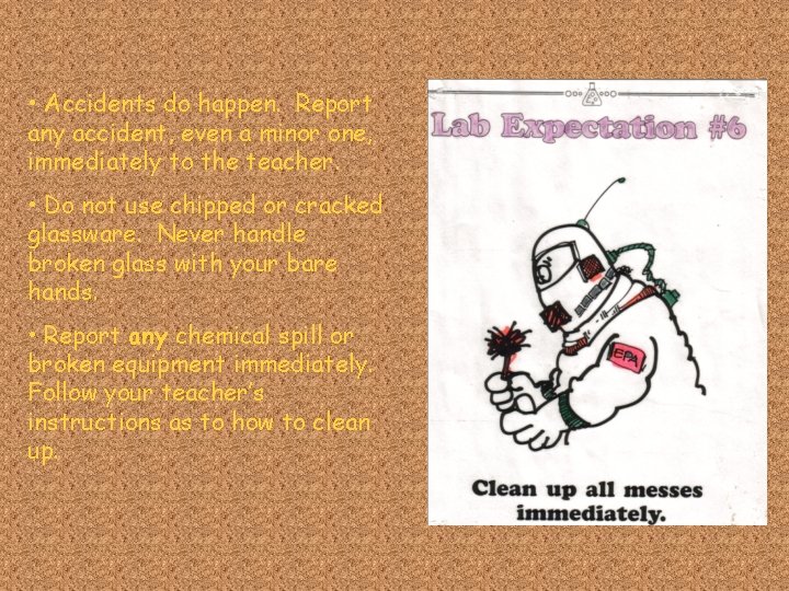  • Accidents do happen. Report any accident, even a minor one, immediately to