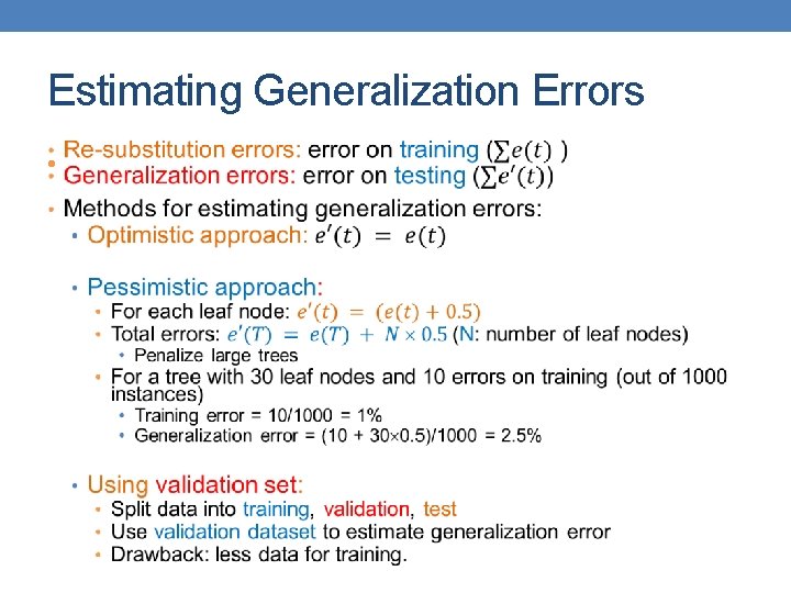 Estimating Generalization Errors • 