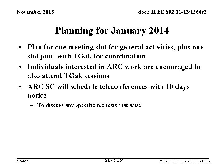 November 2013 doc. : IEEE 802. 11 -13/1264 r 2 Planning for January 2014