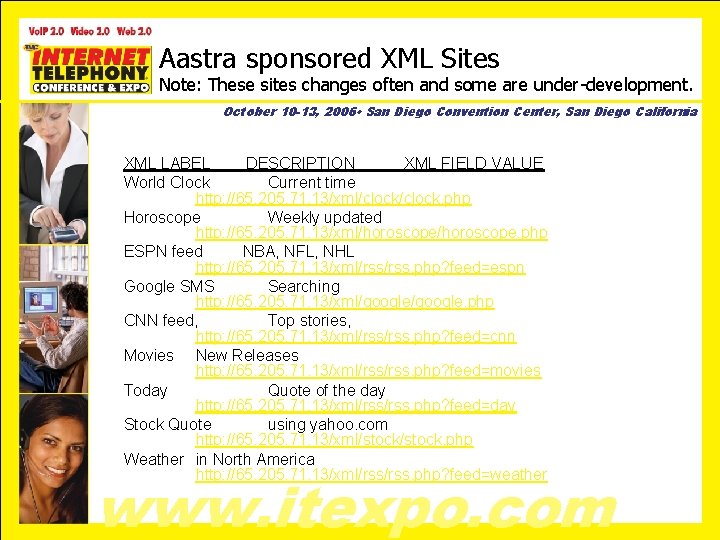 Aastra sponsored XML Sites Note: These sites changes often and some are under-development. October