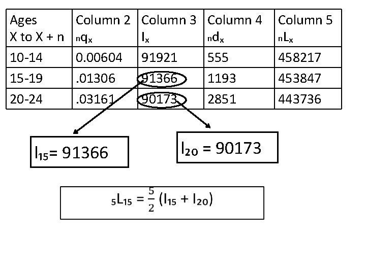 Ages X to X + n 10 -14 15 -19 20 -24 Column 2