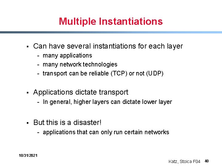 Multiple Instantiations § Can have several instantiations for each layer - many applications -