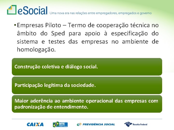  • Empresas Piloto – Termo de cooperação técnica no âmbito do Sped para