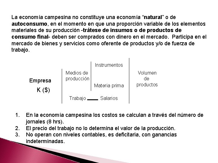 La economía campesina no constituye una economía “natural” o de autoconsumo, en el momento