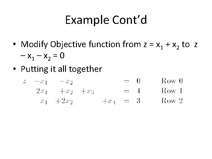 Example Cont’d • Modify Objective function from z = x 1 + x 2 Example Cont’d • Modify Objective function from z = x 1 + x 2