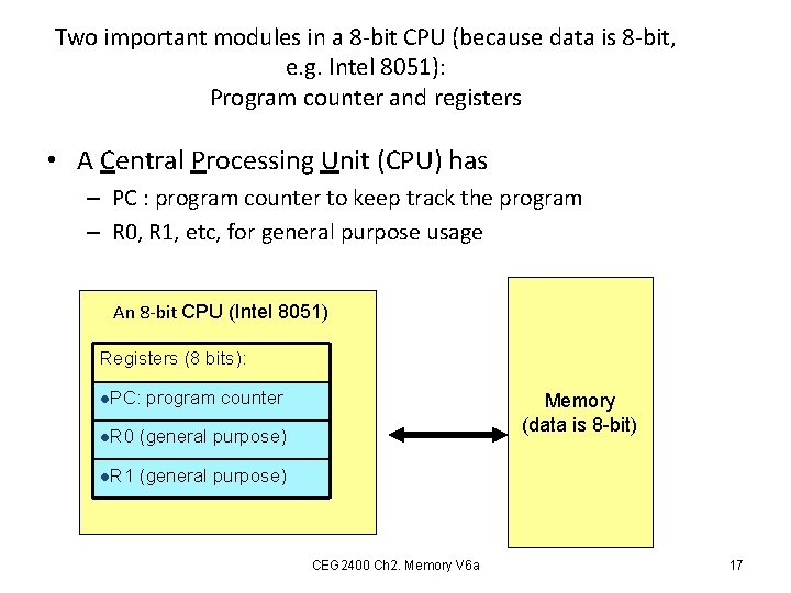 Two important modules in a 8 -bit CPU (because data is 8 -bit, e.