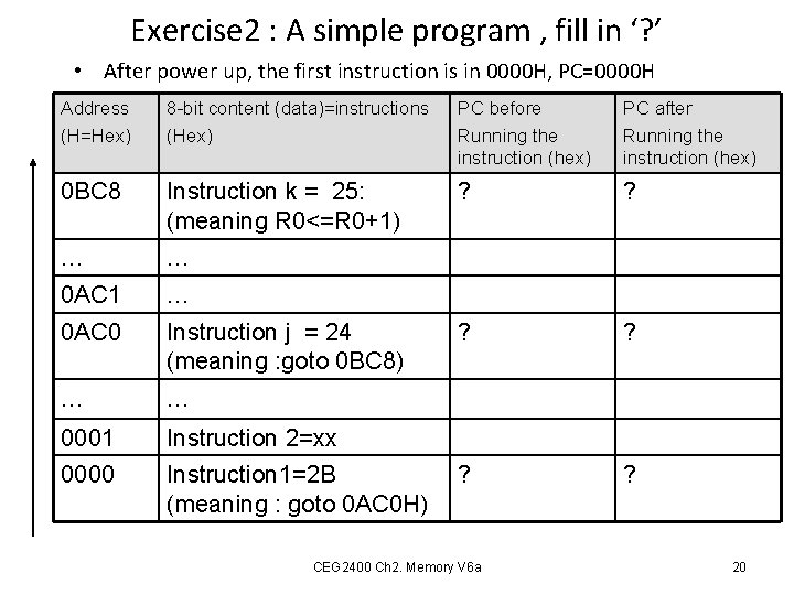 Exercise 2 : A simple program , fill in ‘? ’ • After power