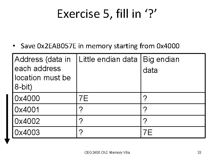 Exercise 5, fill in ‘? ’ • Save 0 x 2 EAB 057 E