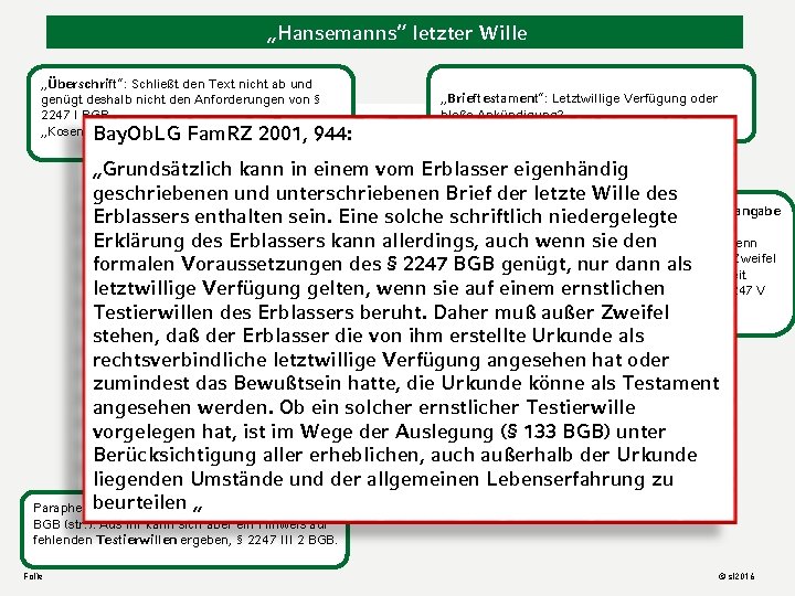 „Hansemanns“ letzter Wille „Überschrift“: Schließt den Text nicht ab und genügt deshalb nicht den