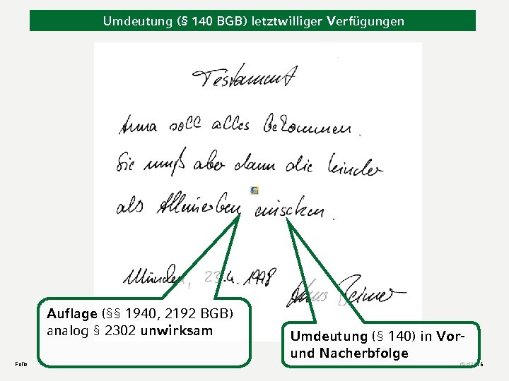 Umdeutung (§ 140 BGB) letztwilliger Verfügungen Auflage (§§ 1940, 2192 BGB) analog § 2302