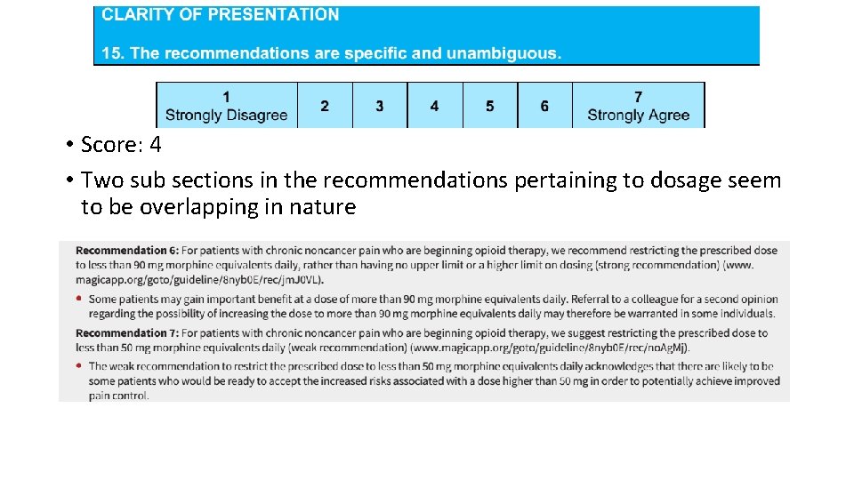  • Score: 4 • Two sub sections in the recommendations pertaining to dosage