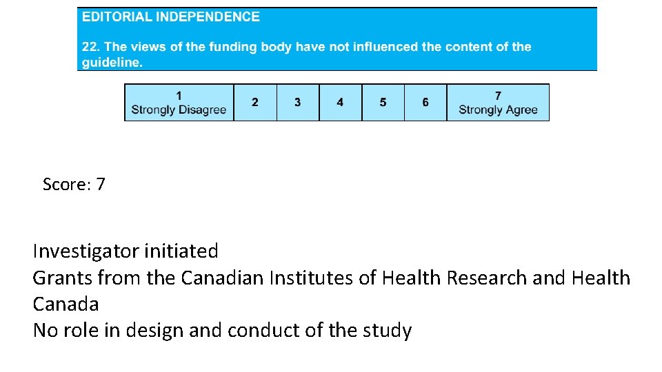 Score: 7 Investigator initiated Grants from the Canadian Institutes of Health Research and Health