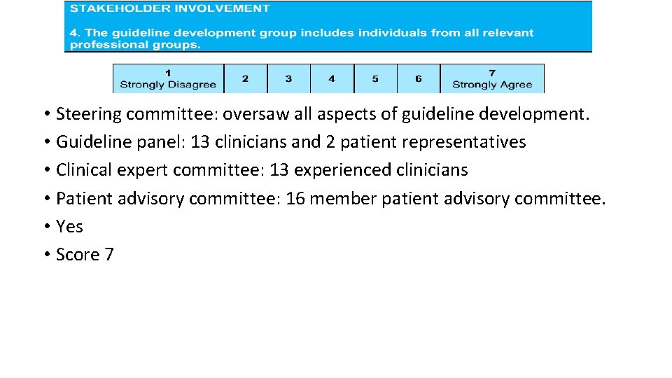  • Steering committee: oversaw all aspects of guideline development. • Guideline panel: 13