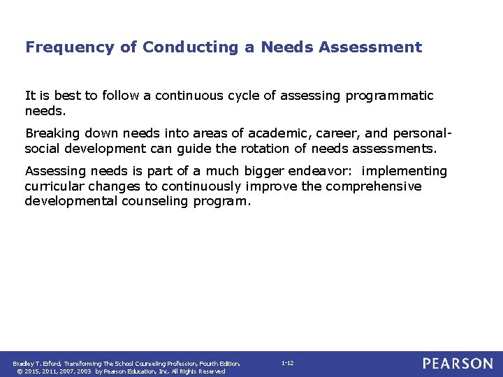 Frequency of Conducting a Needs Assessment It is best to follow a continuous cycle