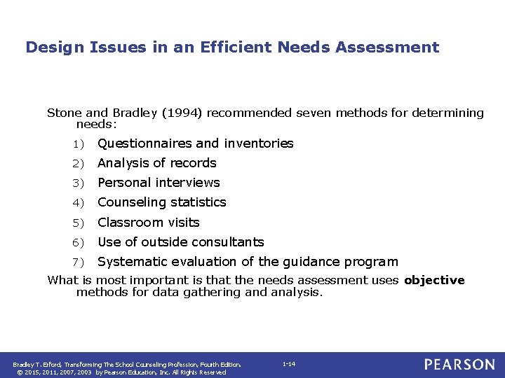 Design Issues in an Efficient Needs Assessment Stone and Bradley (1994) recommended seven methods