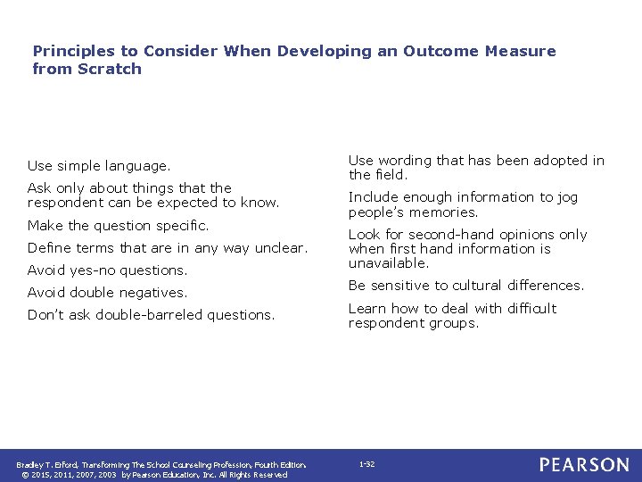 Principles to Consider When Developing an Outcome Measure from Scratch Use simple language. Ask