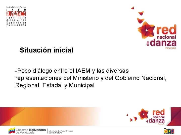 Situación inicial -Poco diálogo entre el IAEM y las diversas representaciones del Ministerio y