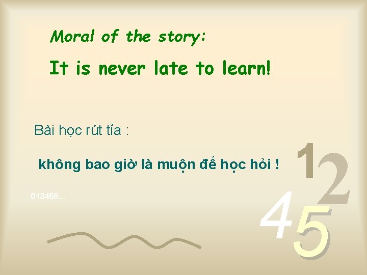 Moral of the story: It is never late to learn! Bài học rút tỉa