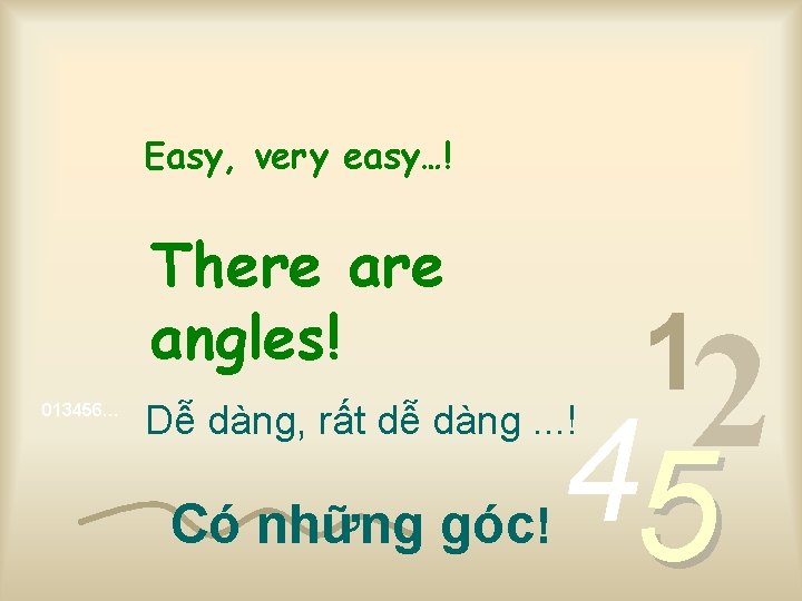 Easy, very easy…! There angles! 013456… 2 4 Dễ dàng, rất dễ dàng. .