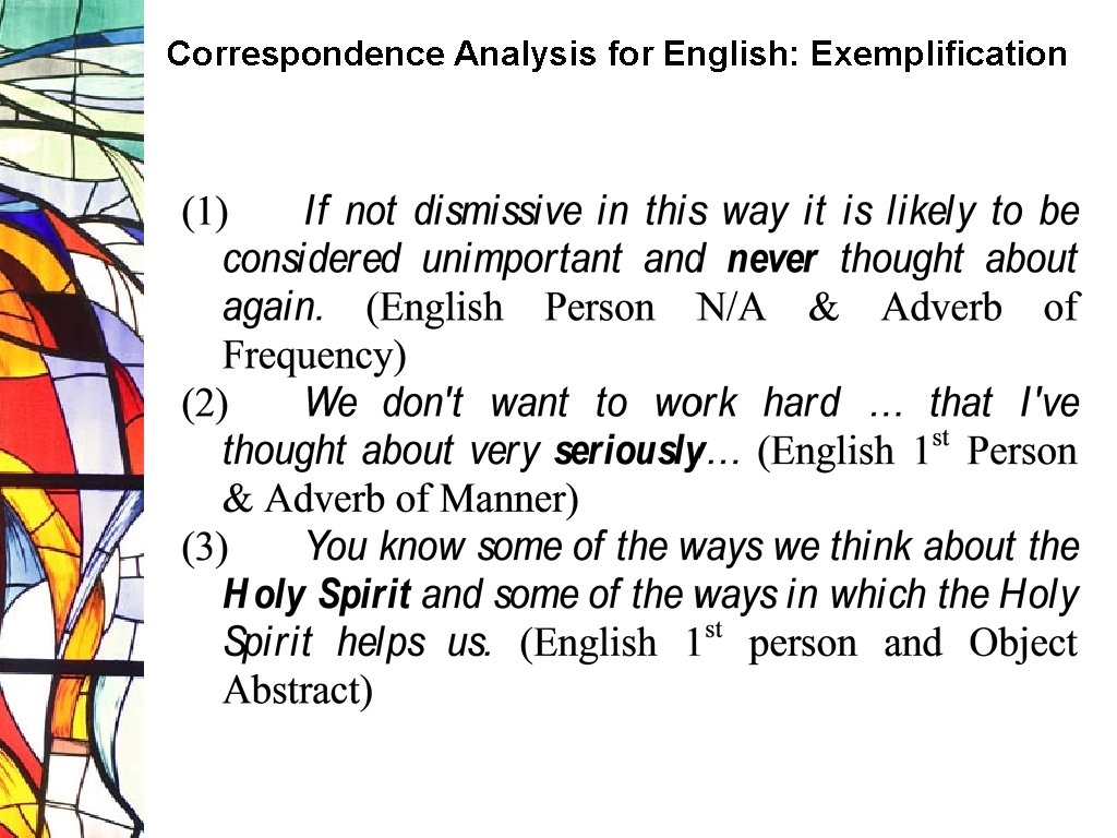 Correspondence Analysis for English: Exemplification 