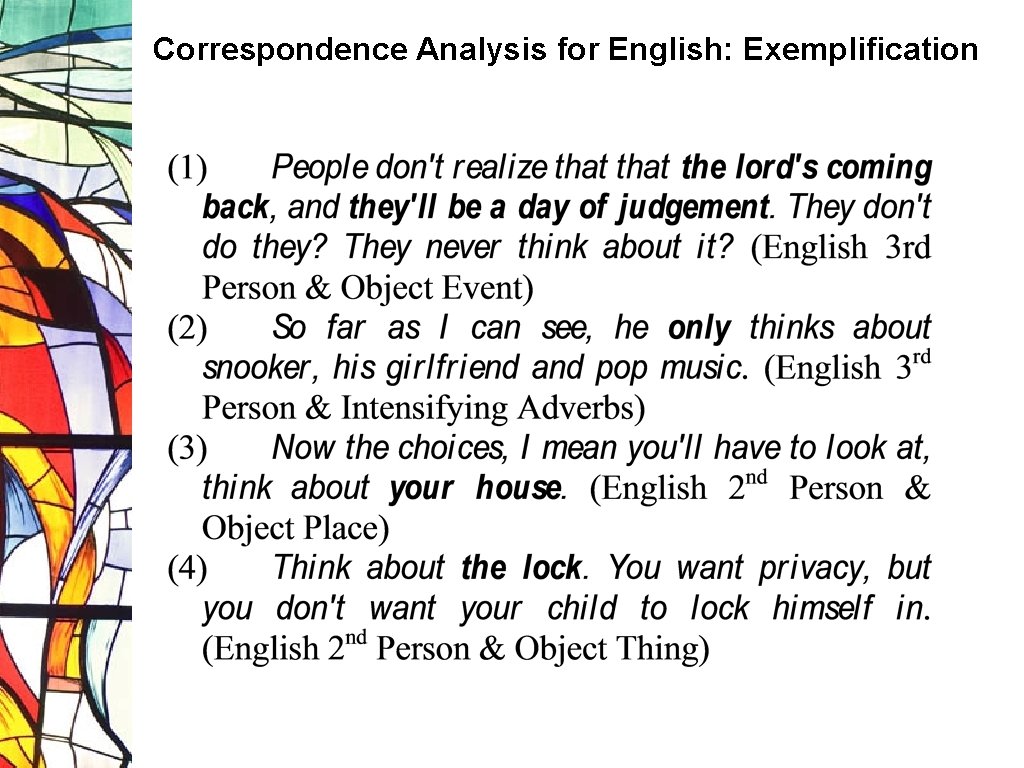 Correspondence Analysis for English: Exemplification 