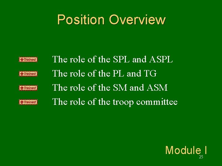 Position Overview The role of the SPL and ASPL The role of the PL