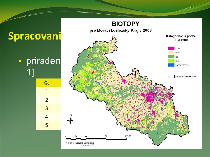 Spracovanie § priradenie indexu kvality v intervale [0; 1] Č. Index (k) Biotop 1