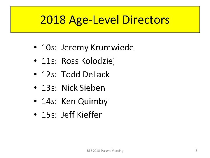 2018 Age-Level Directors • • • 10 s: 11 s: 12 s: 13 s: