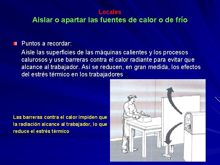 Locales Aislar o apartar las fuentes de calor o de frío Puntos a recordar: