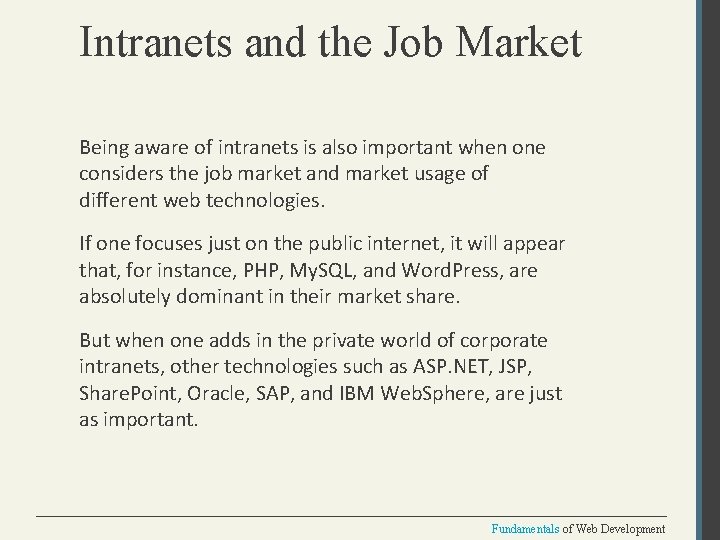 Intranets and the Job Market Being aware of intranets is also important when one