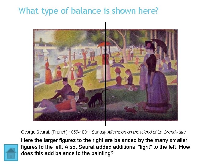What type of balance is shown here? George Seurat, (French) 1859 -1891, Sunday Afternoon