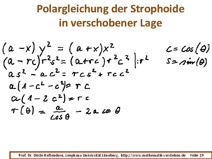 Polargleichung der Strophoide in verschobener Lage Prof. Dr. Dörte Haftendorn, Leuphana Universität Lüneburg, http: